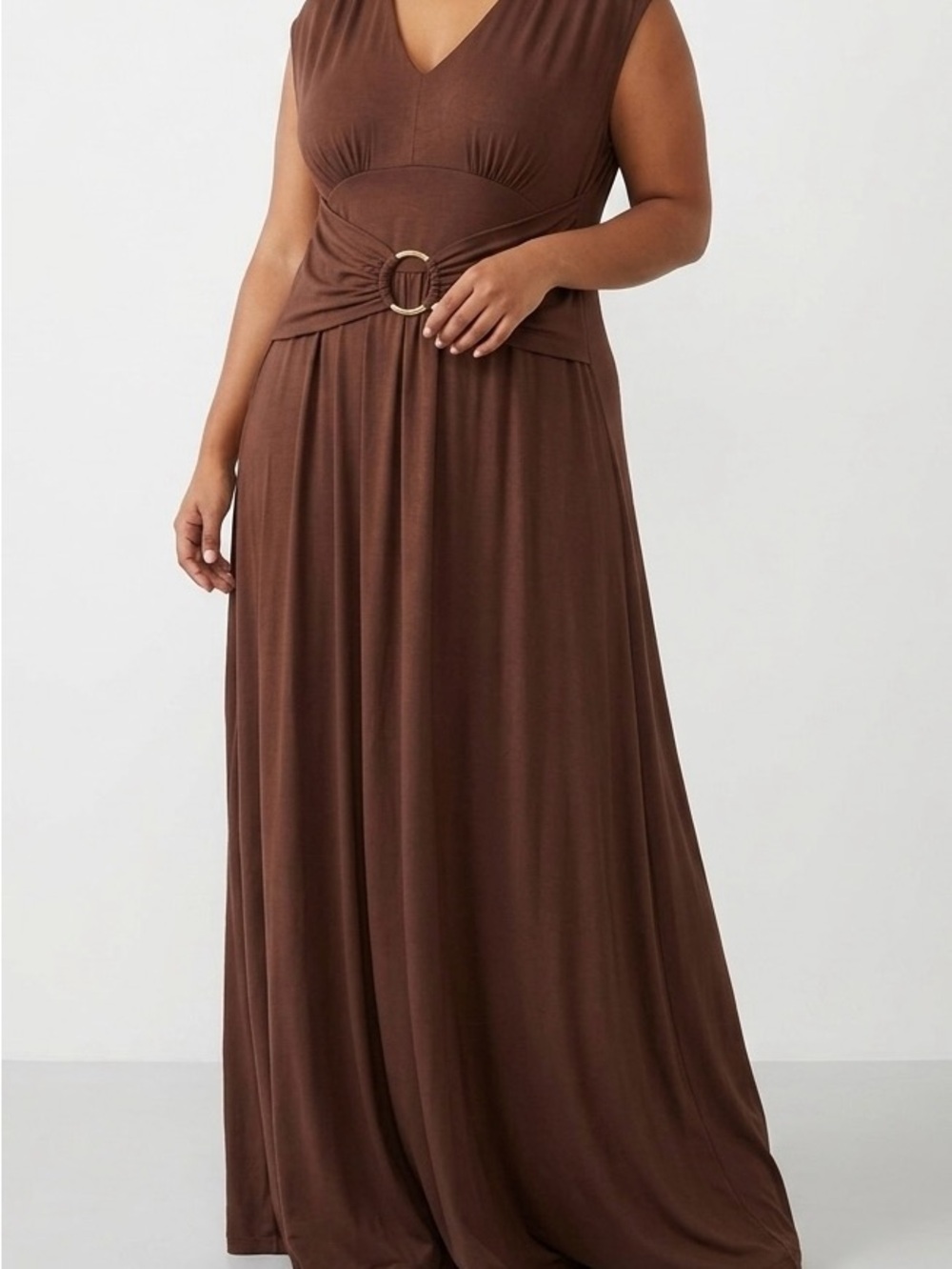 Liz Lange Brown V-Neck Maxi Dress with Waist Detail